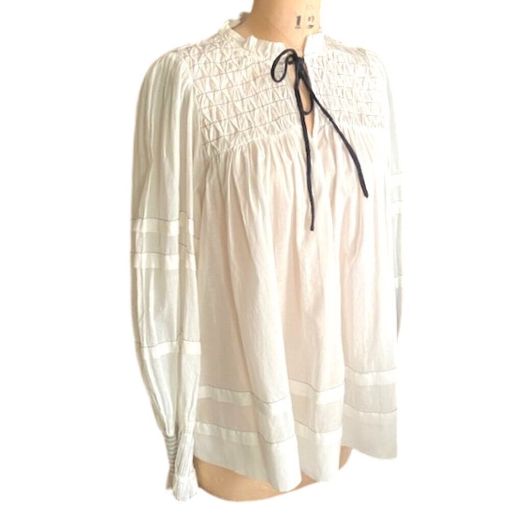 Anthropologie Long-Sleeve Airy frilly Babydoll Peasant Pirate Tunic Blouse top - Picture 15 of 16